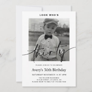 Modern Male Minimalist Photo 30th Birthday Invitation