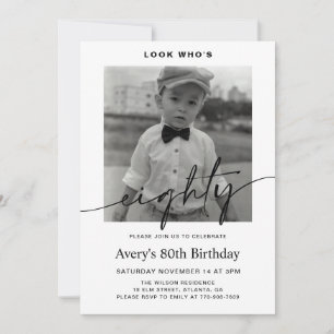 Modern Male Minimalist Photo 80th Birthday Invitation