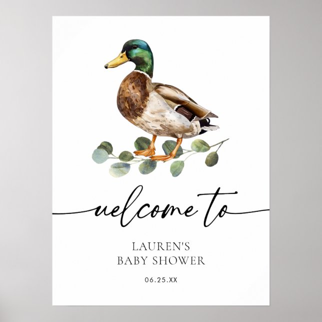 Modern Mallard Duck Baby Shower Welcome Poster (Front)