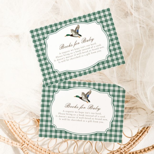 Modern Mallard Duck Neutral Gingham Baby Shower Enclosure Card (Creator Uploaded)