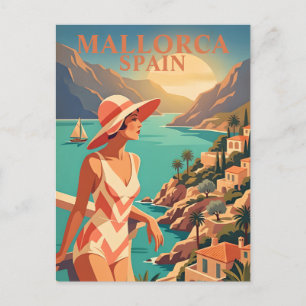 Modern Mallorca Souvenir Art Retro Spanish Coast Postcard