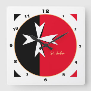 Modern Maltese Cross, Malta Flag Home /design Square Wall Clock