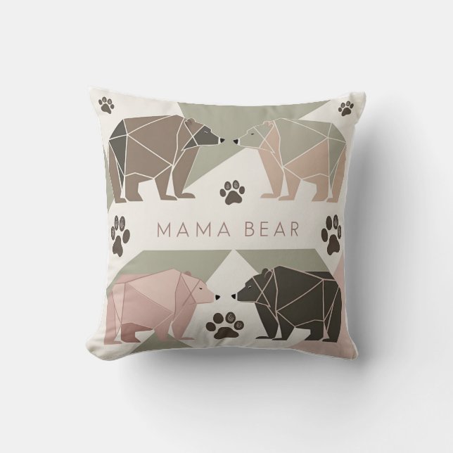 Modern Mama Bear Pillow, Geometric Neutral Design Cushion (Front)