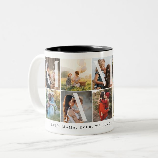 Modern Mama Collage, 10 Photo Grid, Gift for Mom Two-Tone Coffee Mug (Front Left)