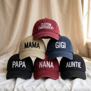 Modern Mama Gigi Auntie Dad Grandma Custom Script Embroidered Hat