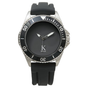 Modern man monogram name black white personalised watch