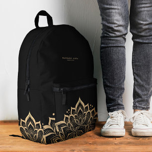 Modern Mandala Boho Spiritual Black Gold Printed Backpack