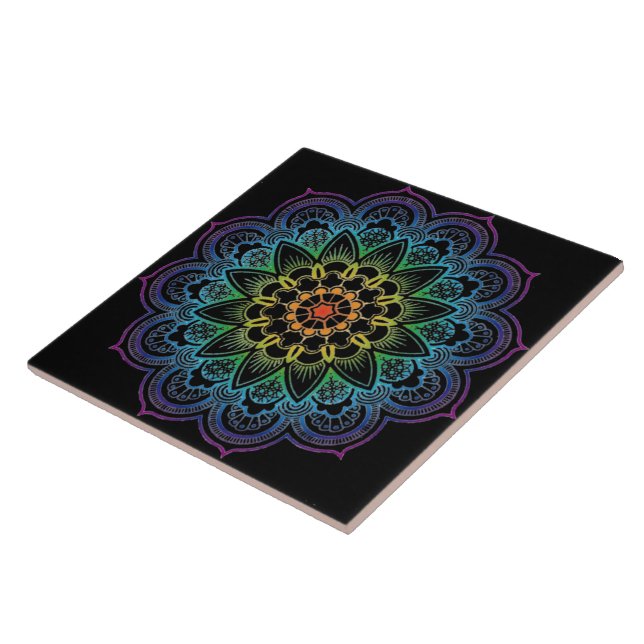 Modern Mandala Colouring Datura Flower Ceramic Til Ceramic Tile (Side)