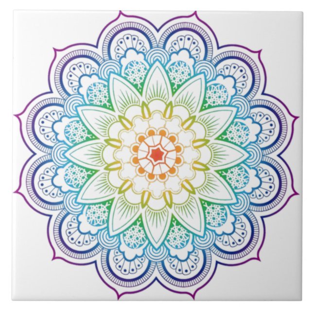 Modern Mandala Colouring Datura Flower Ceramic Til Ceramic Tile (Front)
