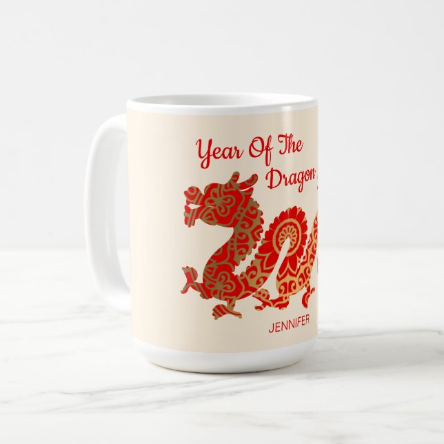 Modern Mandala Dragon 2024 Chinese New Year  Coffee Mug (Front Left)