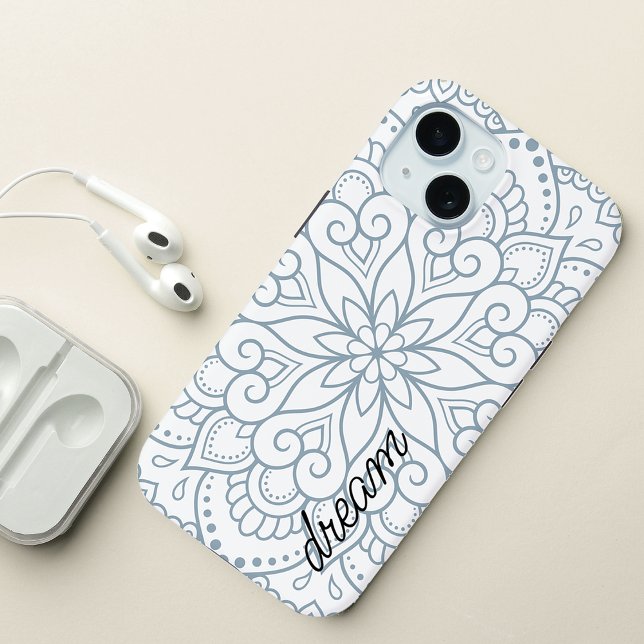 Modern Mandala Dusty Blue Script Case-Mate iPhone Case (Modern Mandala Dusty Blue Script Case-Mate iPhone Case)