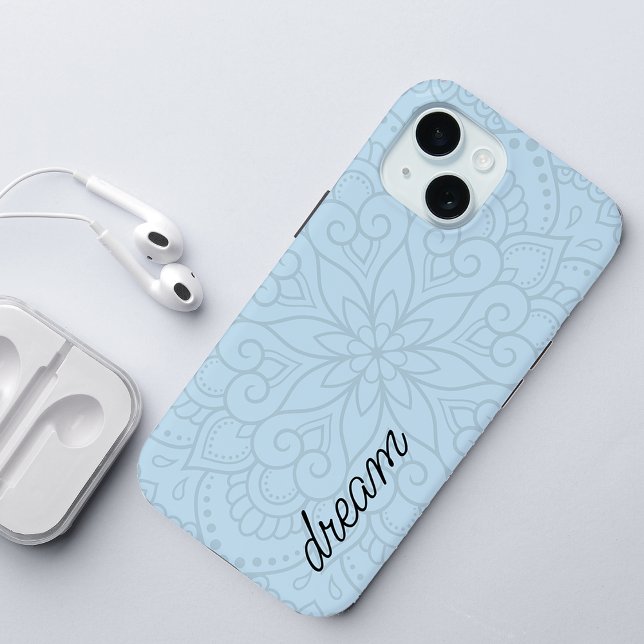 Modern Mandala Dusty Blue Script Case-Mate iPhone Case (Modern Mandala Dusty Blue Script Case-Mate iPhone Case)