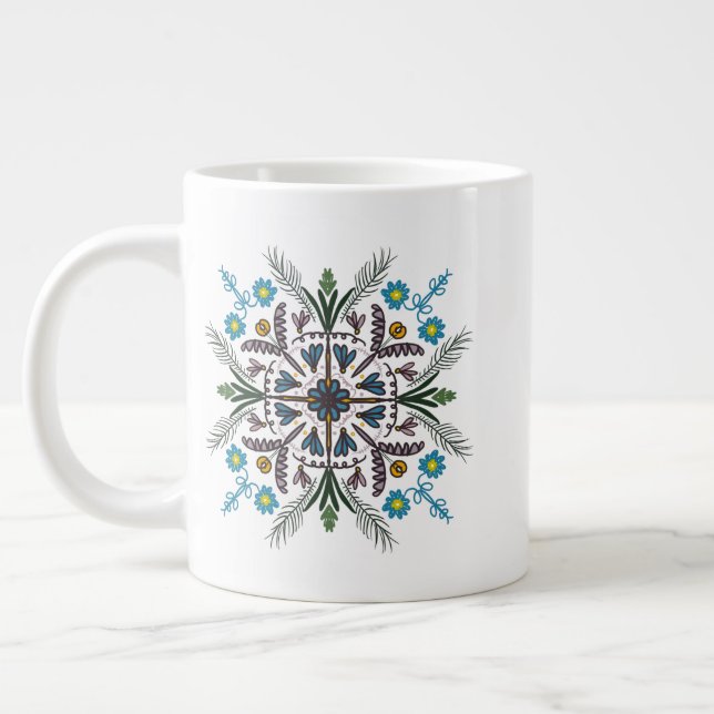 Modern Mandala Floral Greenery Bohemian Art Large Coffee Mug (Left)