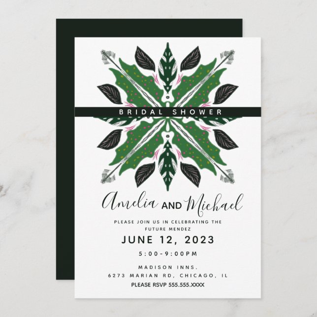 Modern Mandala Hand Drawn Floral Bridal Shower Invitation (Front/Back)