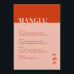 Modern Mangia Italian Burnt Orange Wedding Menu<br><div class="desc">Can be fully customised to suit your needs. © Gorjo Designs. Made for you via the Zazzle platform. // Looking for matching items? Other stationery from the set available in the ‘collections’ section of my store. // Need help customising your design? Got other ideas? Feel free to contact me (Zoe)...</div>