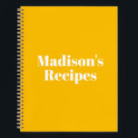 Modern mango orange custom text solid recipes notebook<br><div class="desc">Custom Name Recipe Notebook cookbook.
Custom white modern typography on Mango Orange plain solid colour background,  spiral bound.
Fully customisable text. You can customise the text,  name,  etc and make it unique.
This is a great gift for your friends,  sibling,  sister and mum!</div>