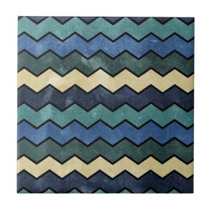 Modern Manly Blue Chevrons Ceramic Tile