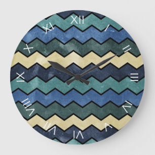 Modern Manly Blue Chevrons Large Clock
