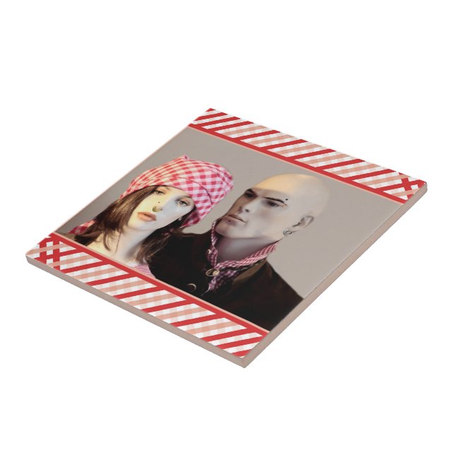 Modern Mannequin Couple with Peircings Tile (Side)
