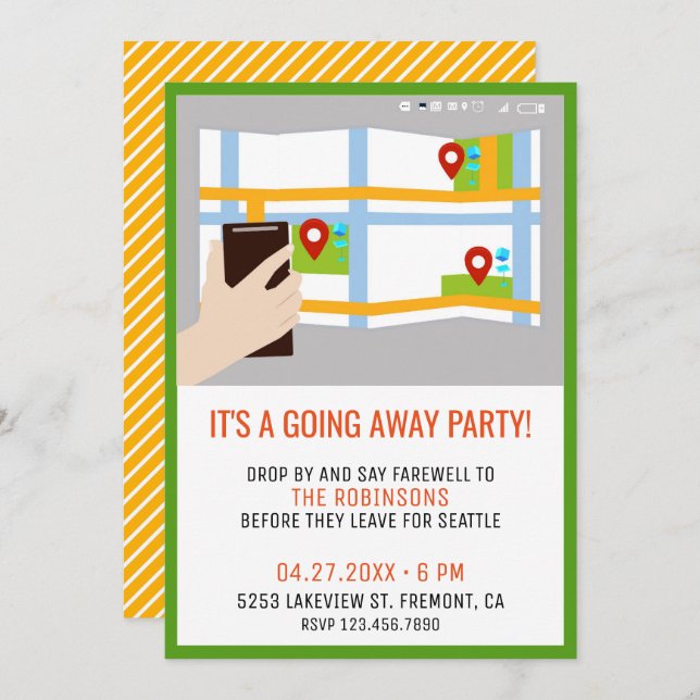 Modern Map Colourful Farewell Party Invitation (Front/Back)