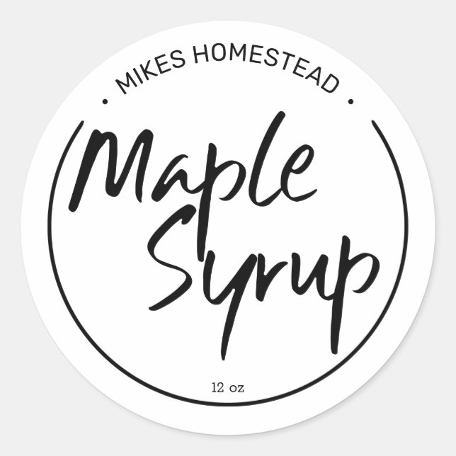 Modern Maple Syrup Label Black And White (Front)