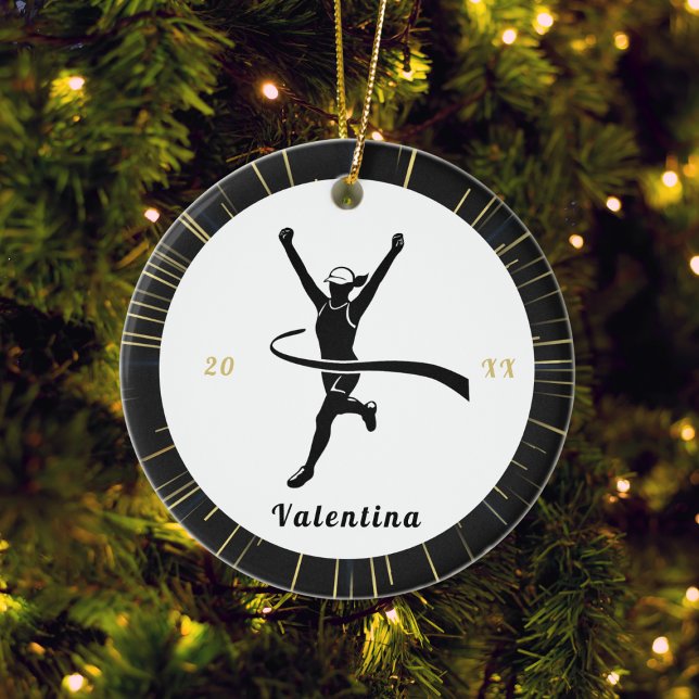Modern Marathon Runner Name & Year Dated Running Ceramic Ornament (Creator Uploaded)