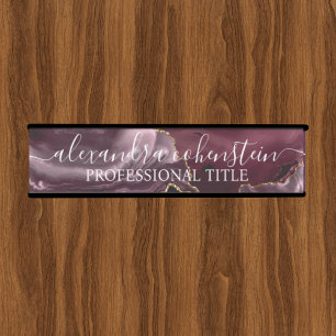 Modern Marble Agate Burgundy Office Door Sign
