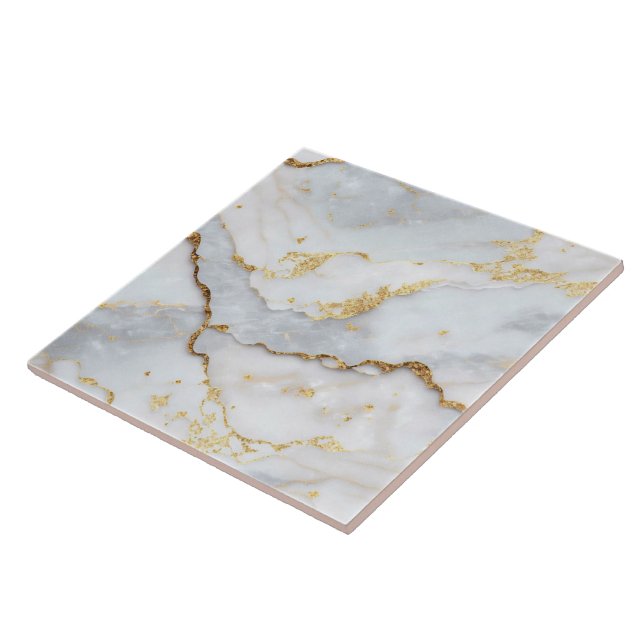 Modern Marble Agate White Gold Collection Ceramic Tile (Side)