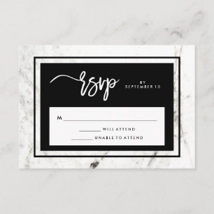 Modern Marble and Black Wedding RSVP Card