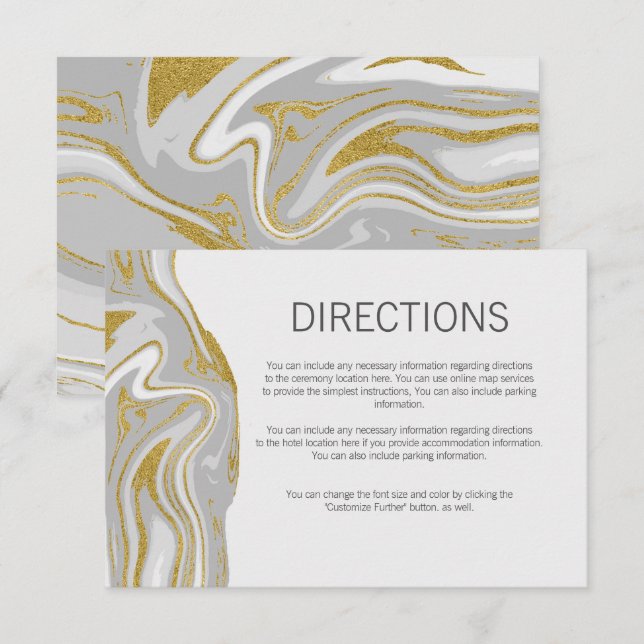Modern Marble and Gold Wedding Directions Card (Front/Back)