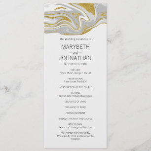 Modern Marble and Gold Wedding Program Card