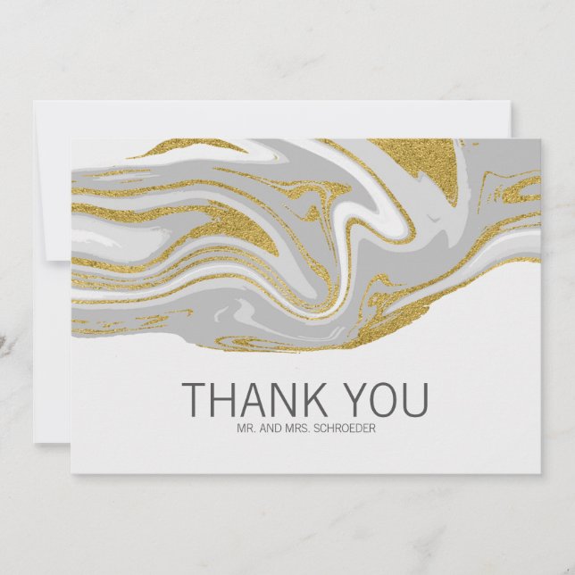 Modern Marble and Gold Wedding Thank You Card (Front)