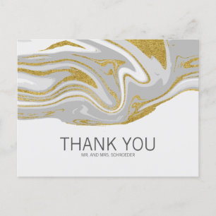 Modern Marble and Gold Wedding Thank You Postcard