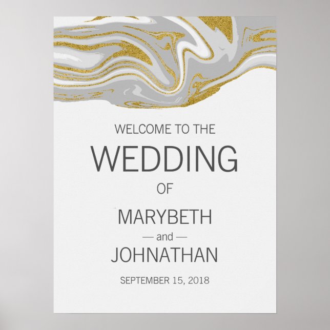 Modern Marble and Gold Wedding Welcome Sign Poster (Front)