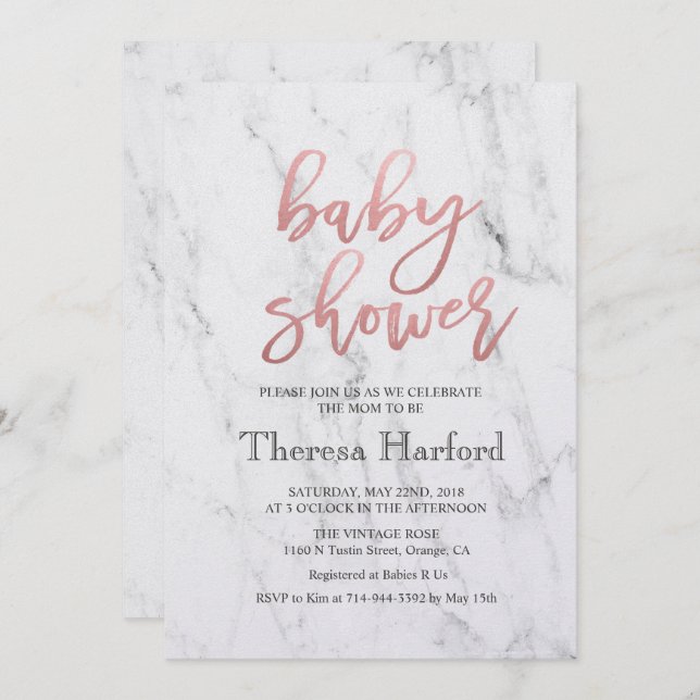 Modern Marble Baby Shower Invitation (Front/Back)