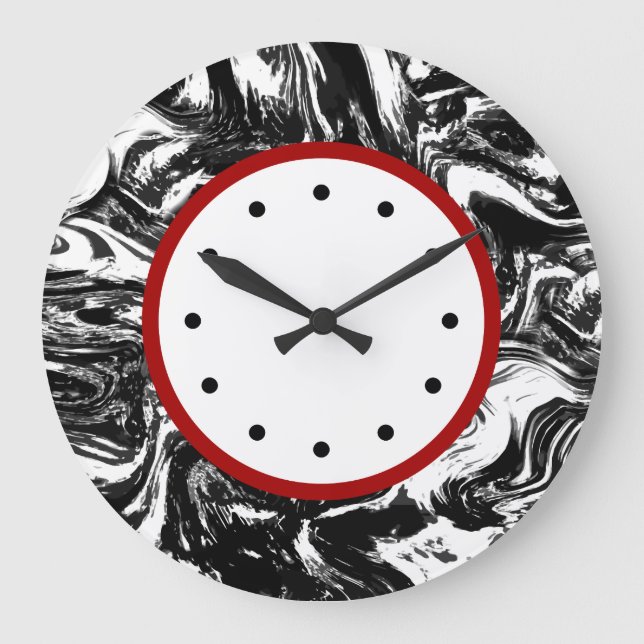 Modern Marble Black And White Trendy Large Clock (Front)