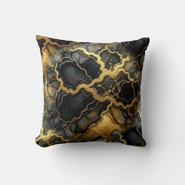 Modern Marble Black + Gold Luxury  Cushion (Front)