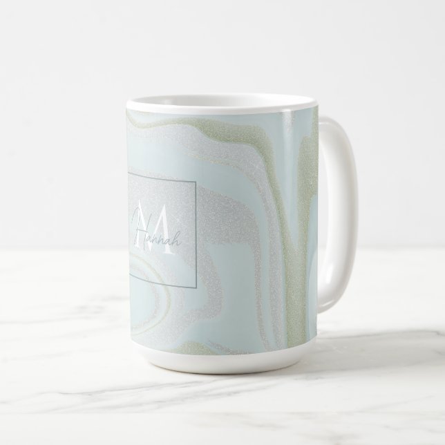 Modern Marble Blue Gold Glitter Background Coffee Mug (Front Right)