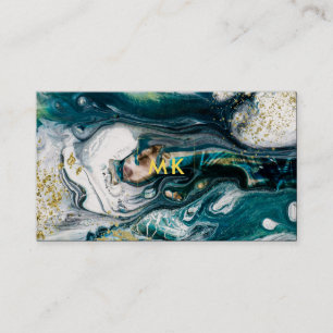 Modern Marble   Blue Green and Gold Splatter Business Card