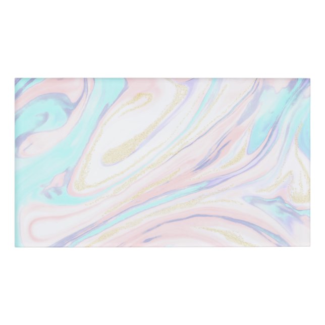 Modern Marble Blue Pink Gold Glitter  Name Tag (Front)