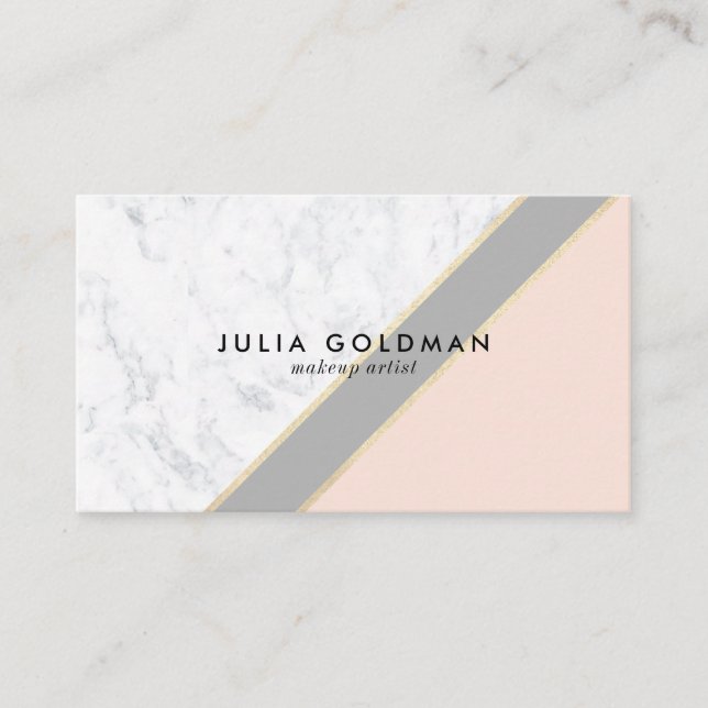 Modern marble blush pink grey chic gold geometric business card (Front)