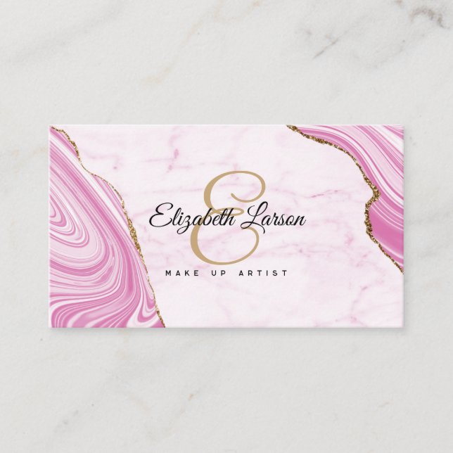 Modern Marble Bright Pink Glitter QR Salon Makeup Business Card (Front)