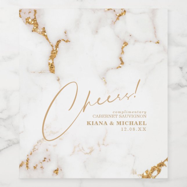 Modern Marble Cheers Dusty Gold ID816 Wine Label (Single Label)