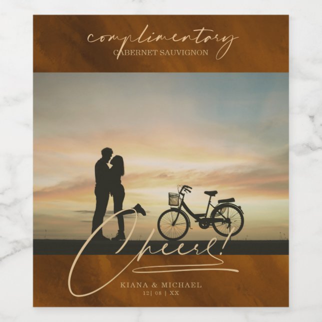 Modern Marble Cheers Photo Gold ID816 Wine Label (Single Label)