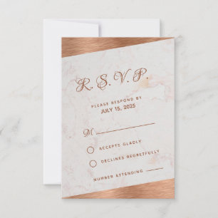Modern Marble Copper Calligraphic Oblique Wedding RSVP Card