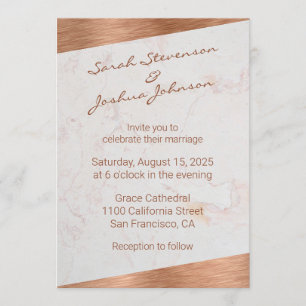 Modern Marble Copper Handwriting Geometric Wedding Invitation