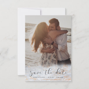 Modern Marble Fade Dusty Blue Copper Custom Photo Save The Date