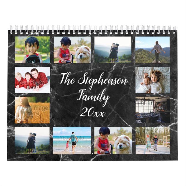 Modern Marble Family Photography Photo Calendar (Cover)