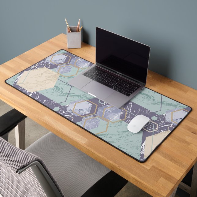Modern Marble Geometric Hexagon Pattern Desk Mat (Office 2)