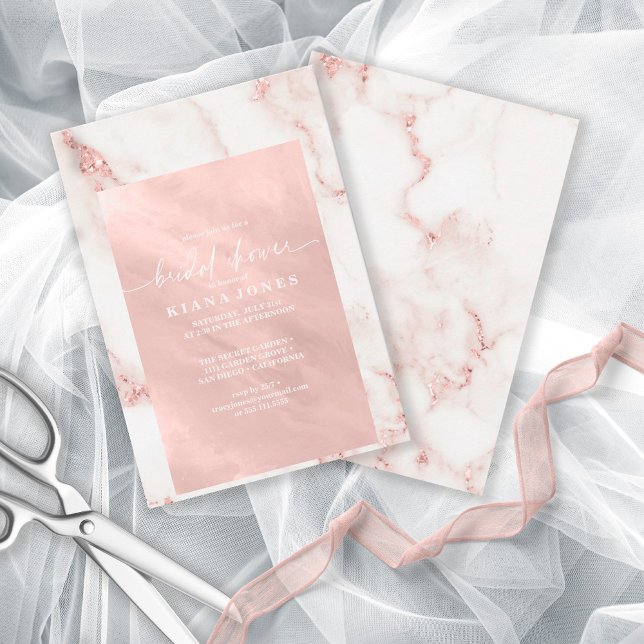 Modern Marble Glitter Bridal Shower RoseGold ID816 Invitation (Front/Back In Situ)
